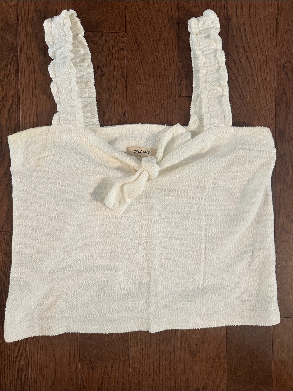 Madewell Cream Textured Knot-Front Tank Top with Ruffled Straps